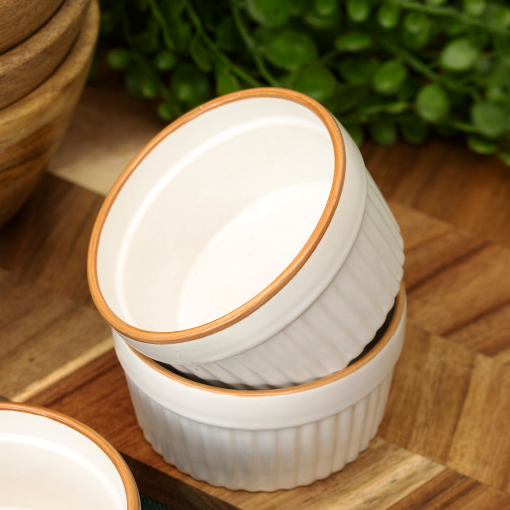 Set Of 4 Ribbed Stoneware Ramekins