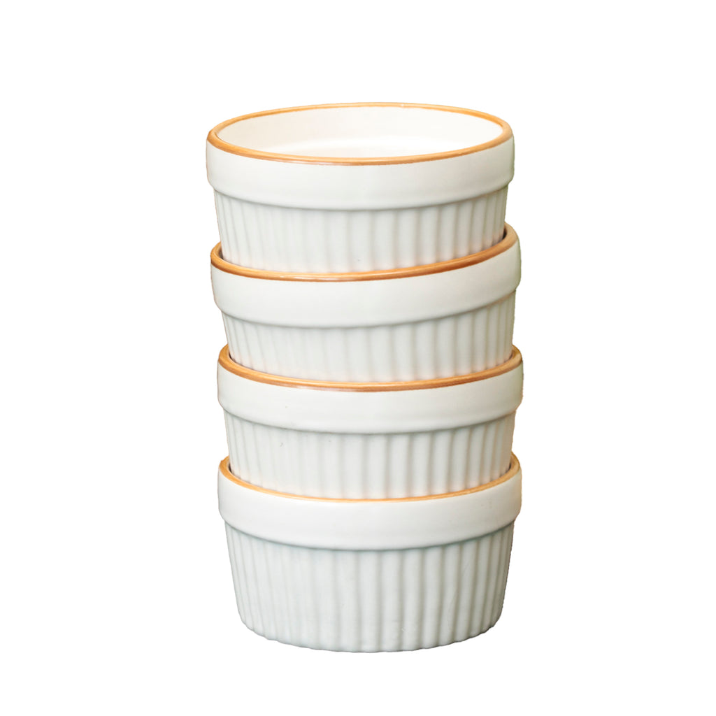 Set Of 4 Ribbed Stoneware Ramekins