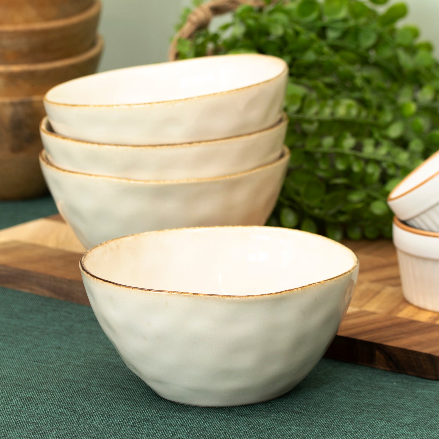 Set Of 4 Hammered Stoneware Cereal Bowls