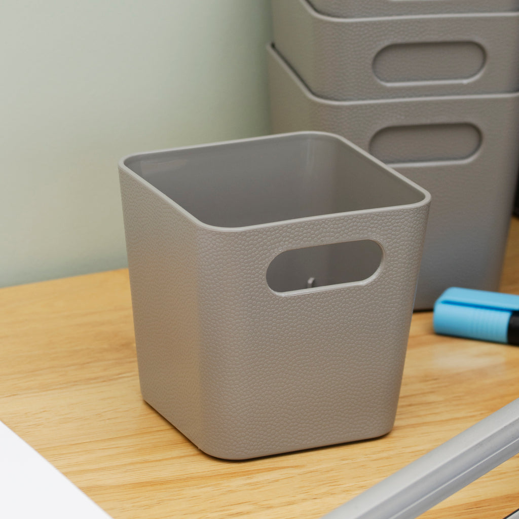 Set Of 4 Textured Warm Grey Square Pen Pots