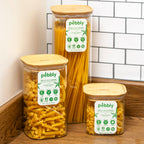 Set Of 3 Pebbly Bamboo Lid Glass Jars