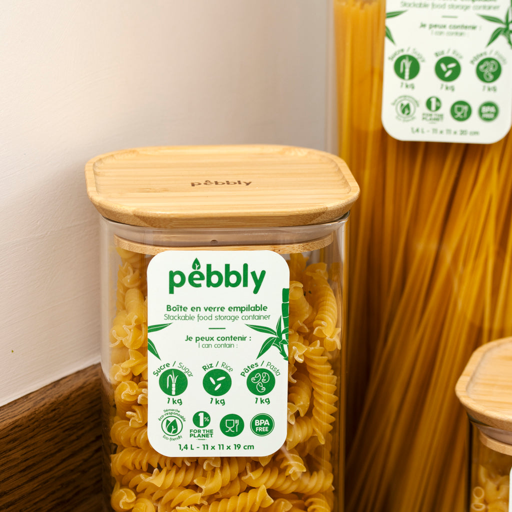 Set Of 3 Pebbly Bamboo Lid Glass Jars