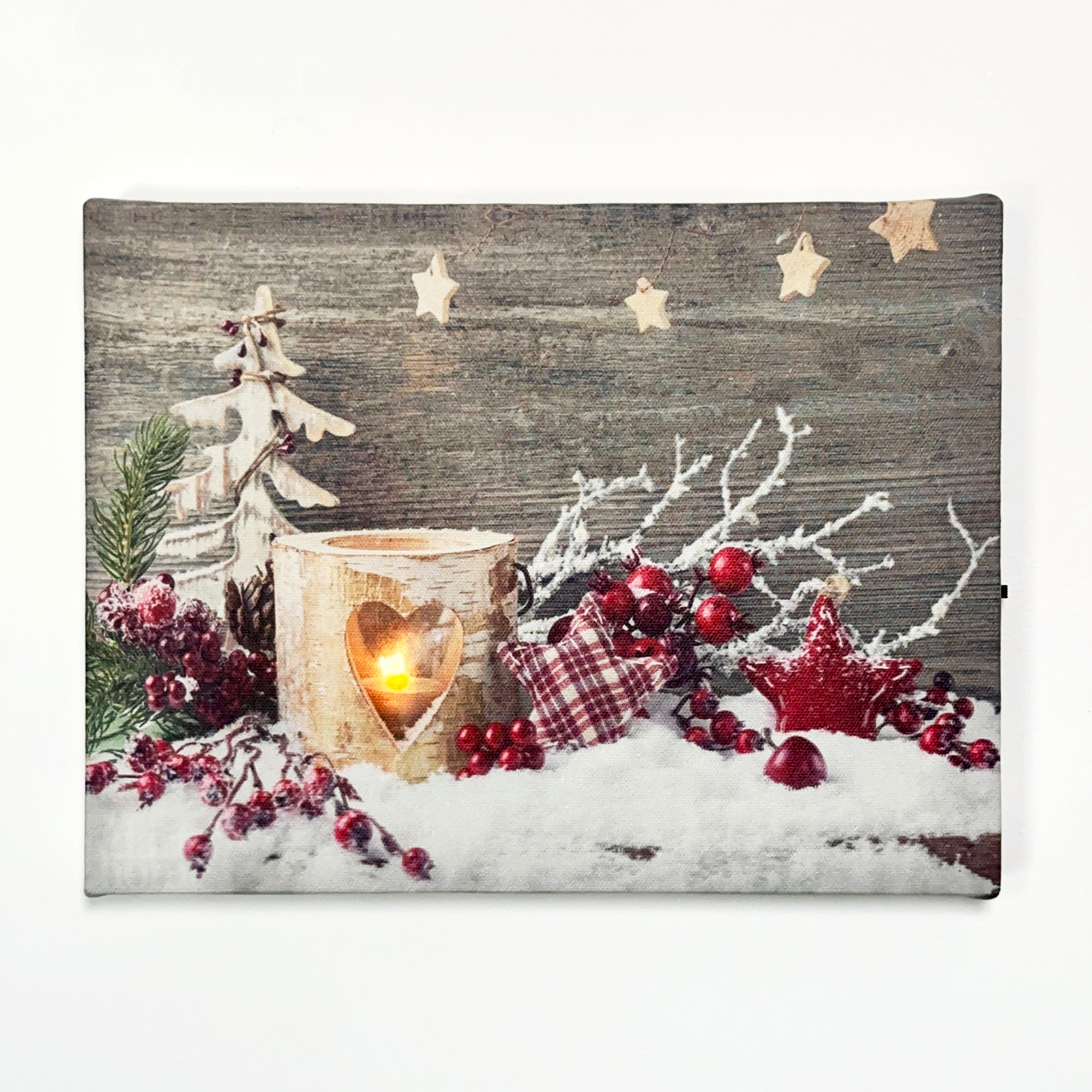Christmas Berry Candles Canvas Wall Art