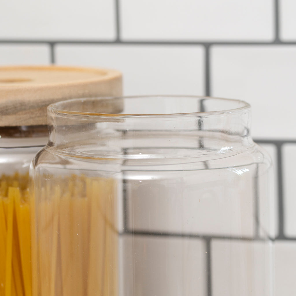 Set Of 3 Acacia Lid Tall Glass Storage Jars