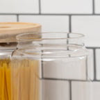 Set Of 3 Acacia Lid Tall Glass Storage Jars