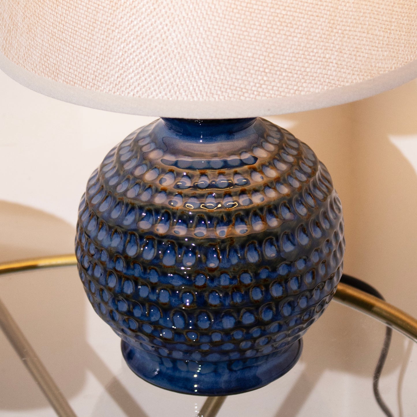 Blue Patterned Ceramic Ball Table Lamp