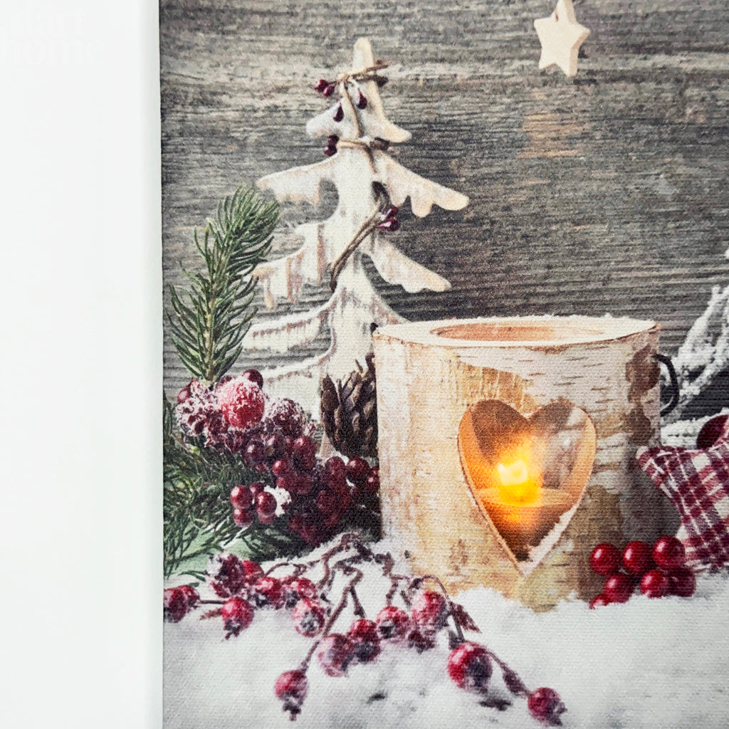 Christmas Berry Candles Canvas Wall Art