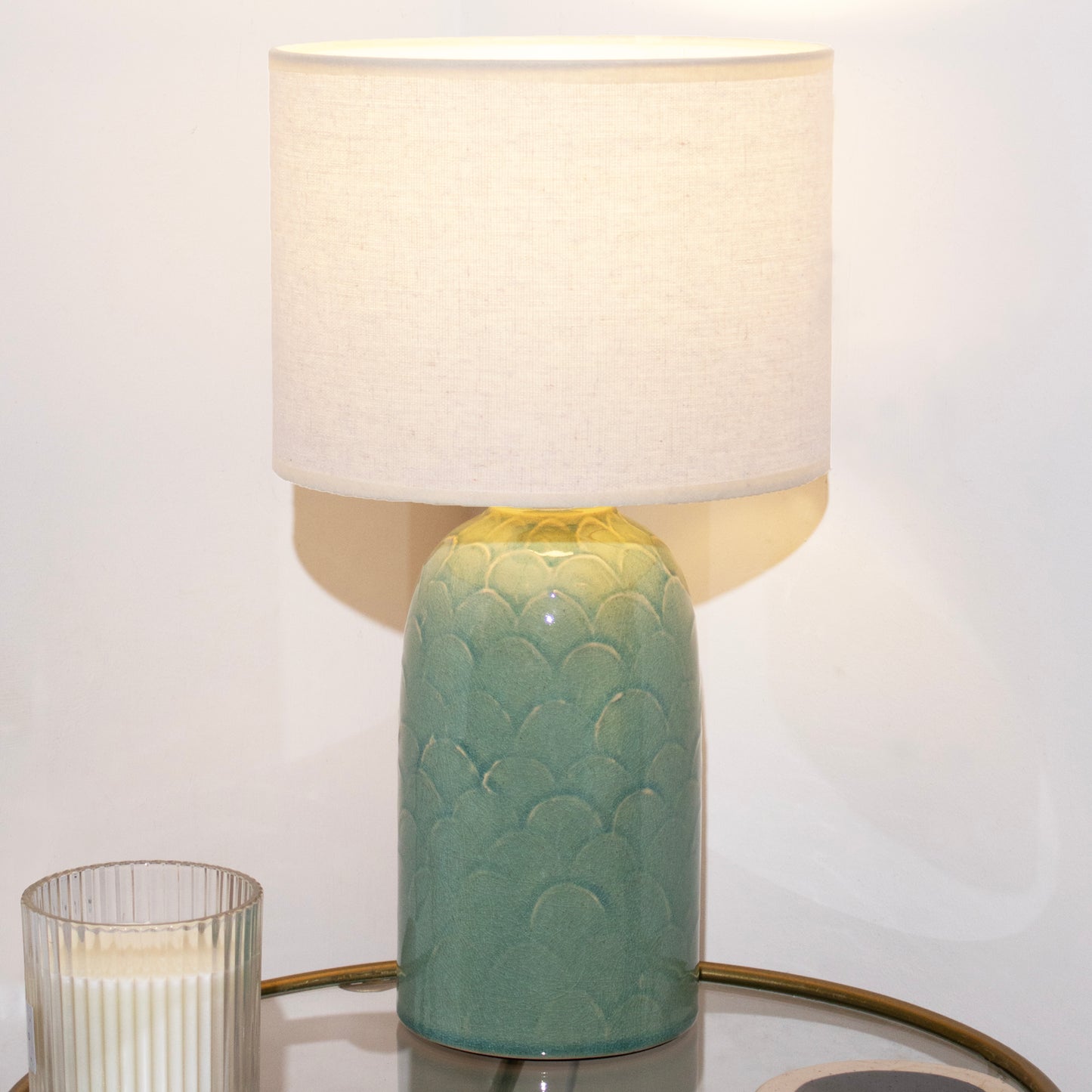 Teal Scale Crackle Glaze Table Lamp