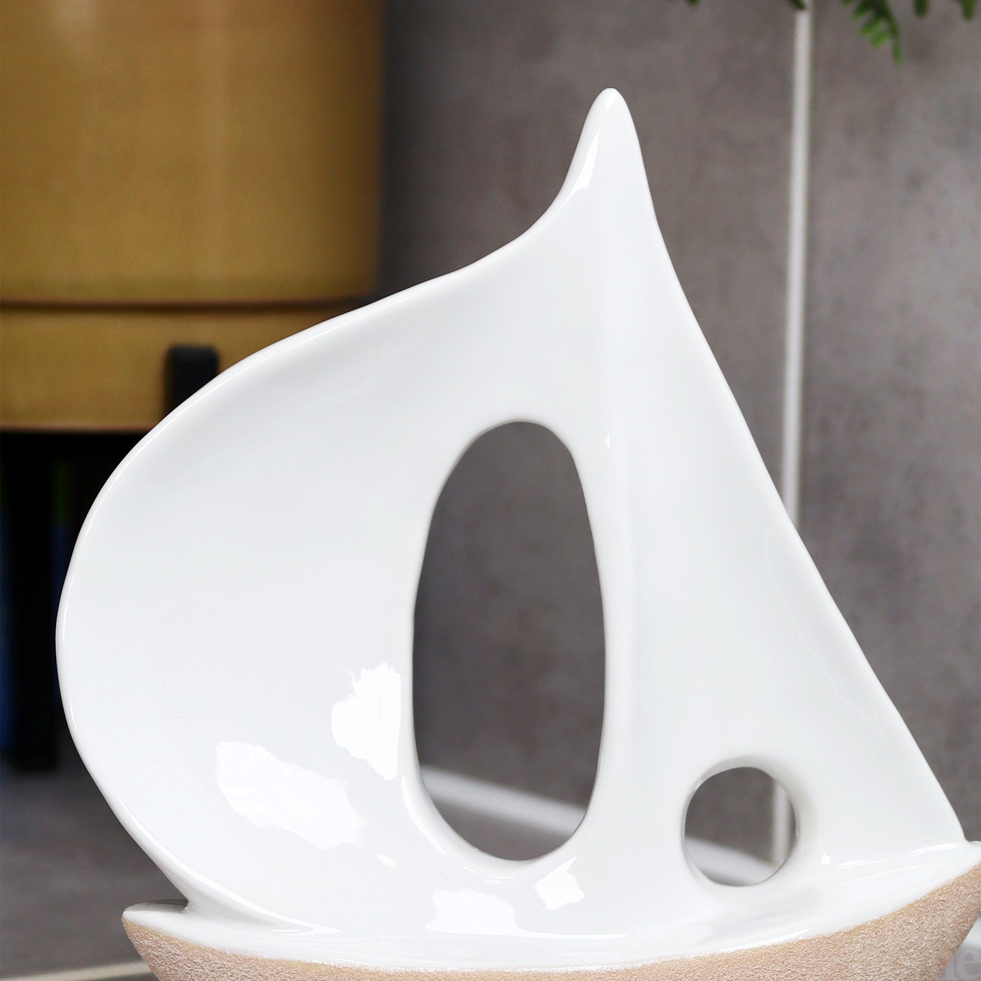 White Ceramic Sail Boat Ornament