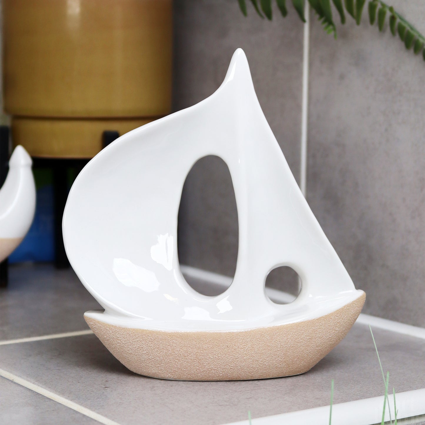 White Ceramic Sail Boat Ornament