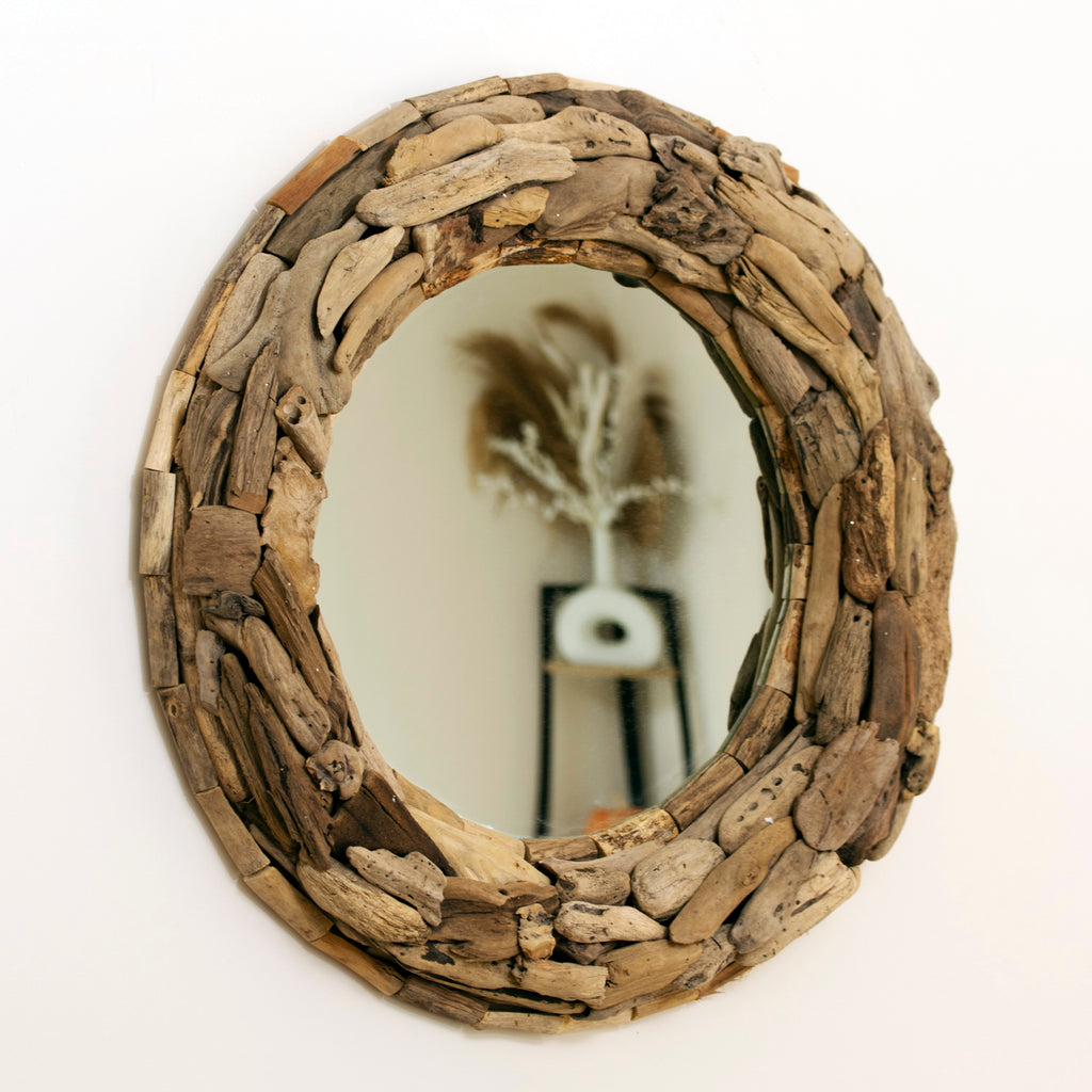 Round Teak Root Wall Mirror