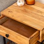 Acacia Wood & Iron 1 Drawer Side Table