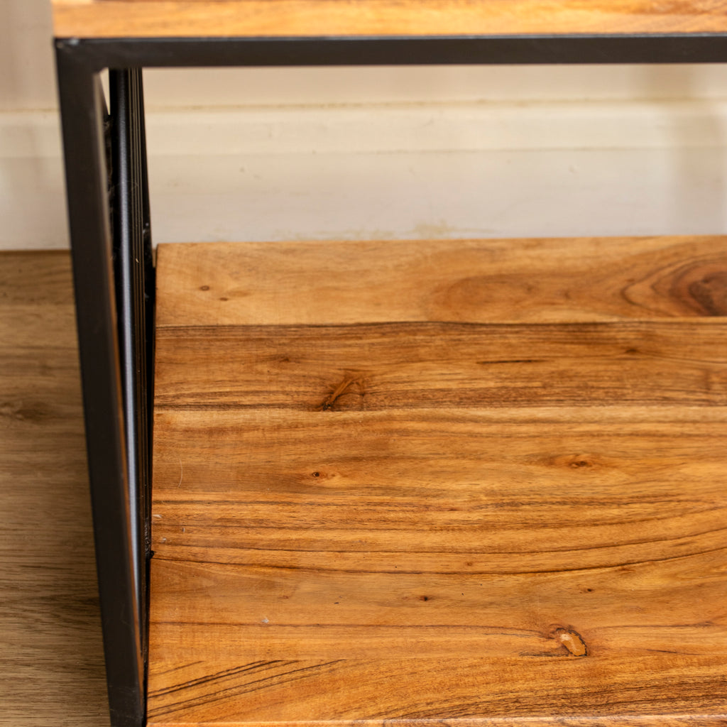 Acacia Wood & Iron 1 Drawer Side Table