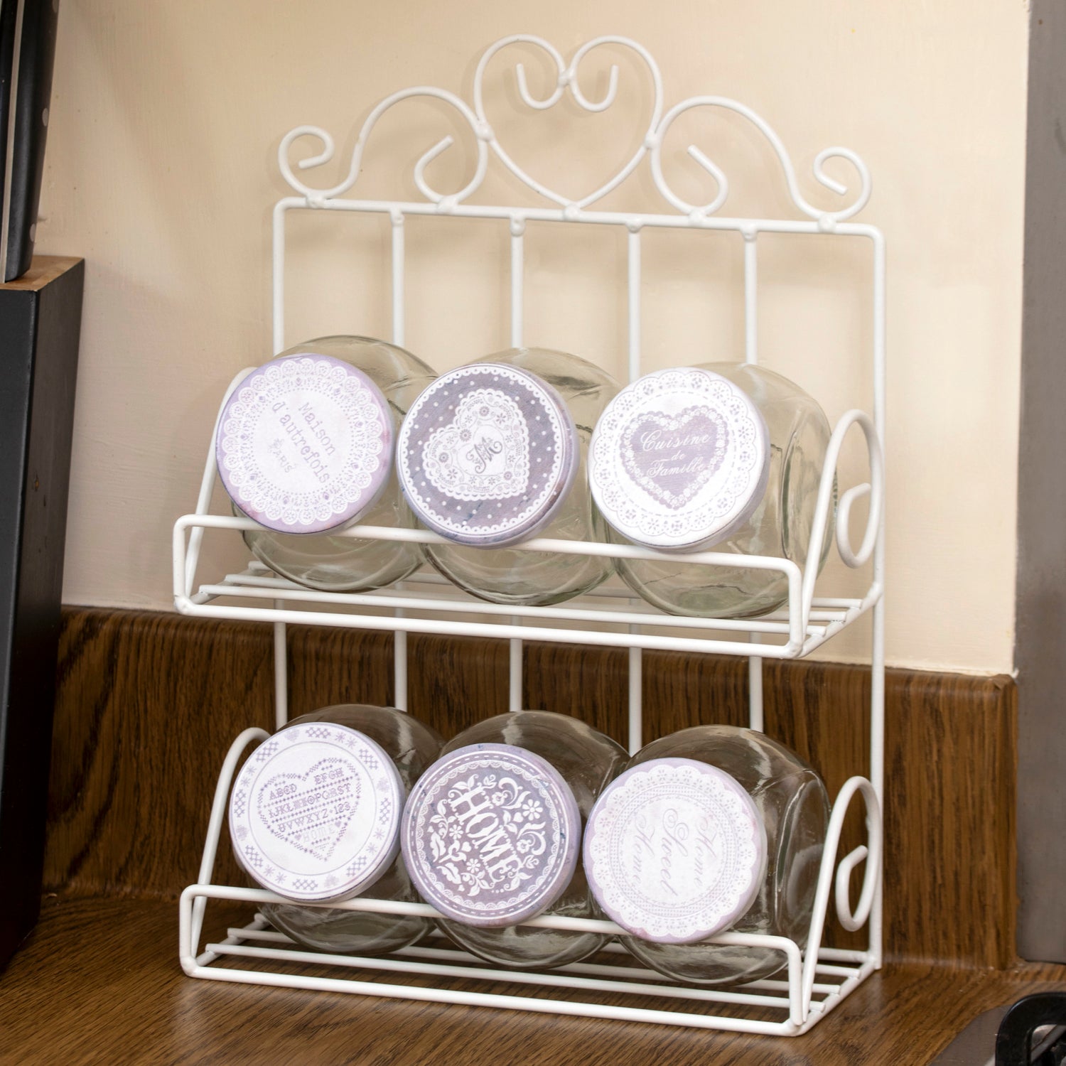 White Heart Lattice 6 Jar Spice Rack