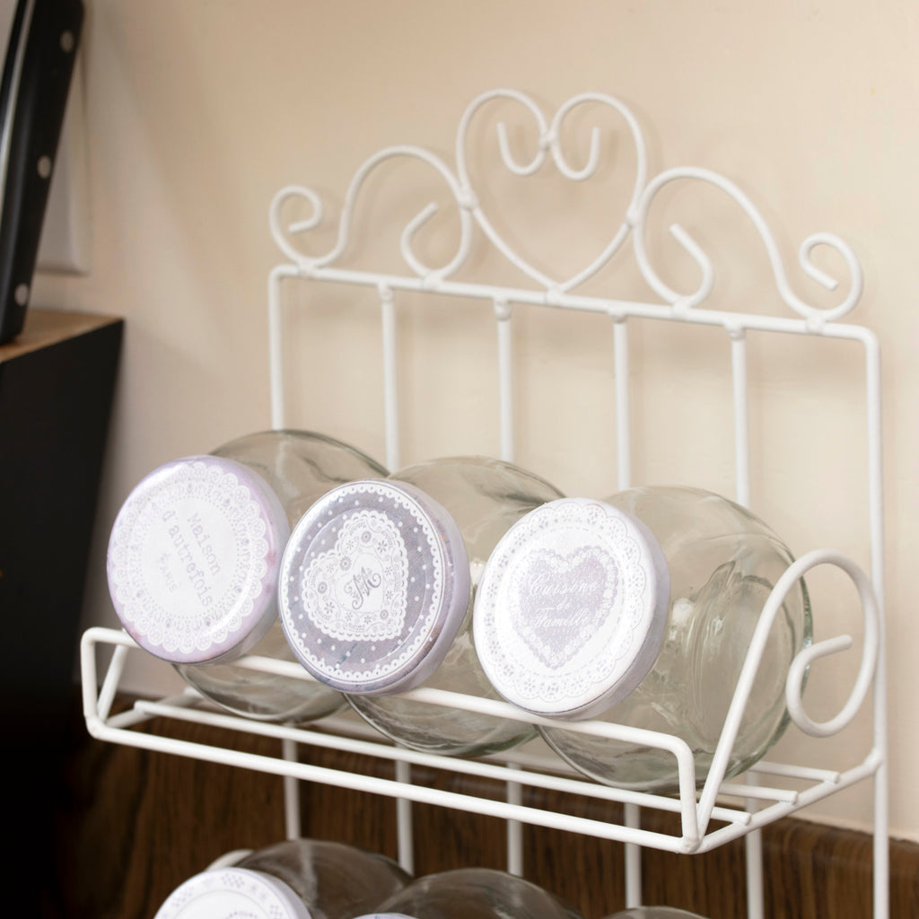 White Heart Lattice 6 Jar Spice Rack