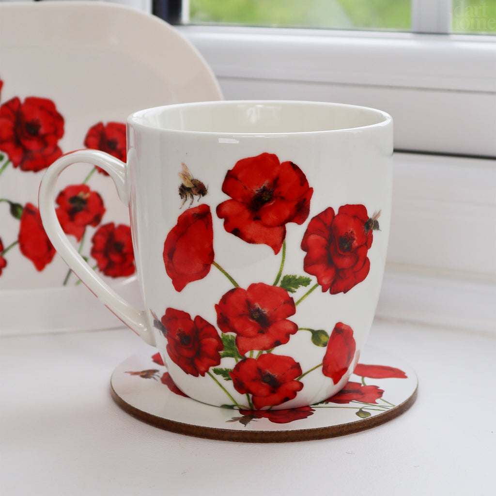 Red Poppy Mug Coaster And Tray Set