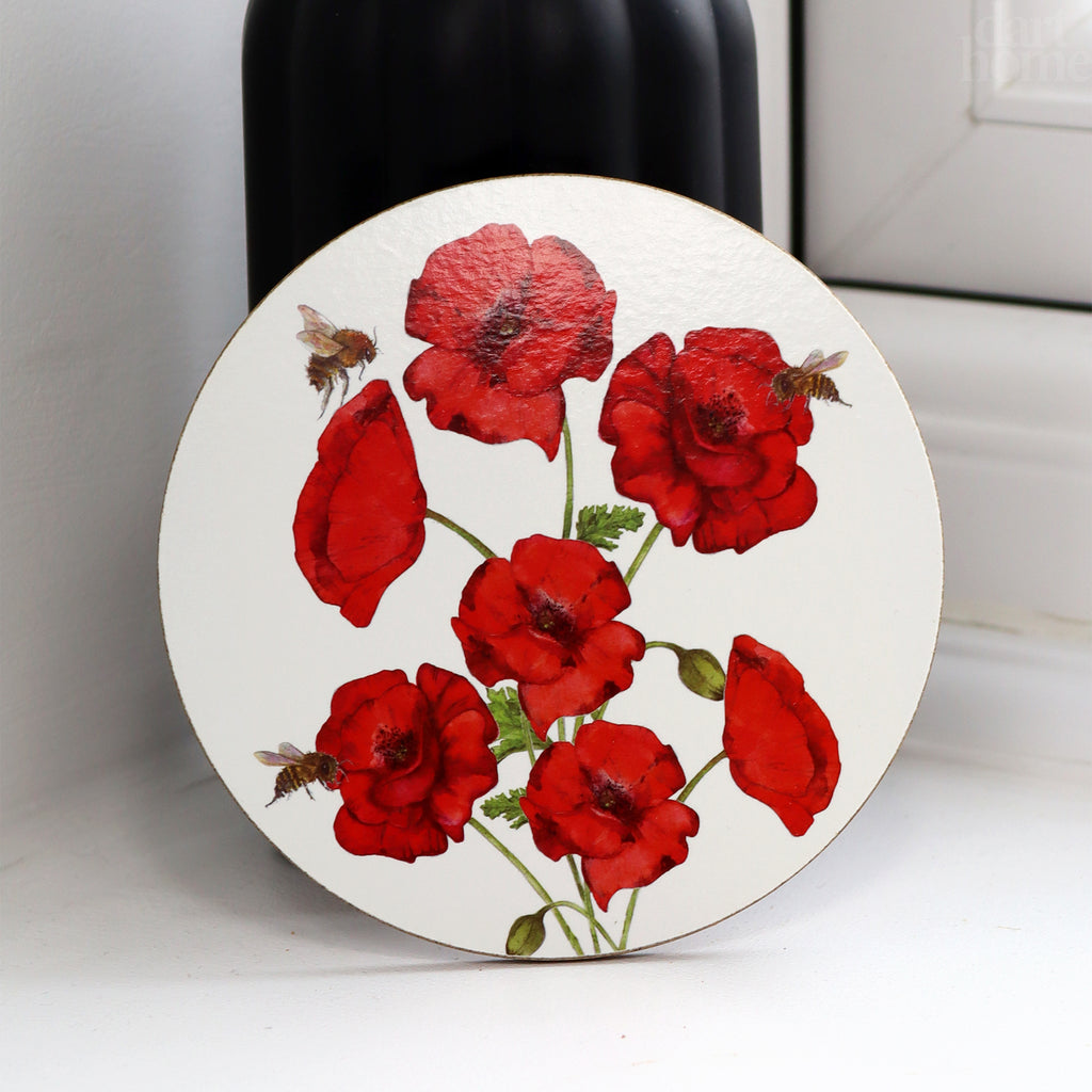 Red Poppy Mug Coaster And Tray Set