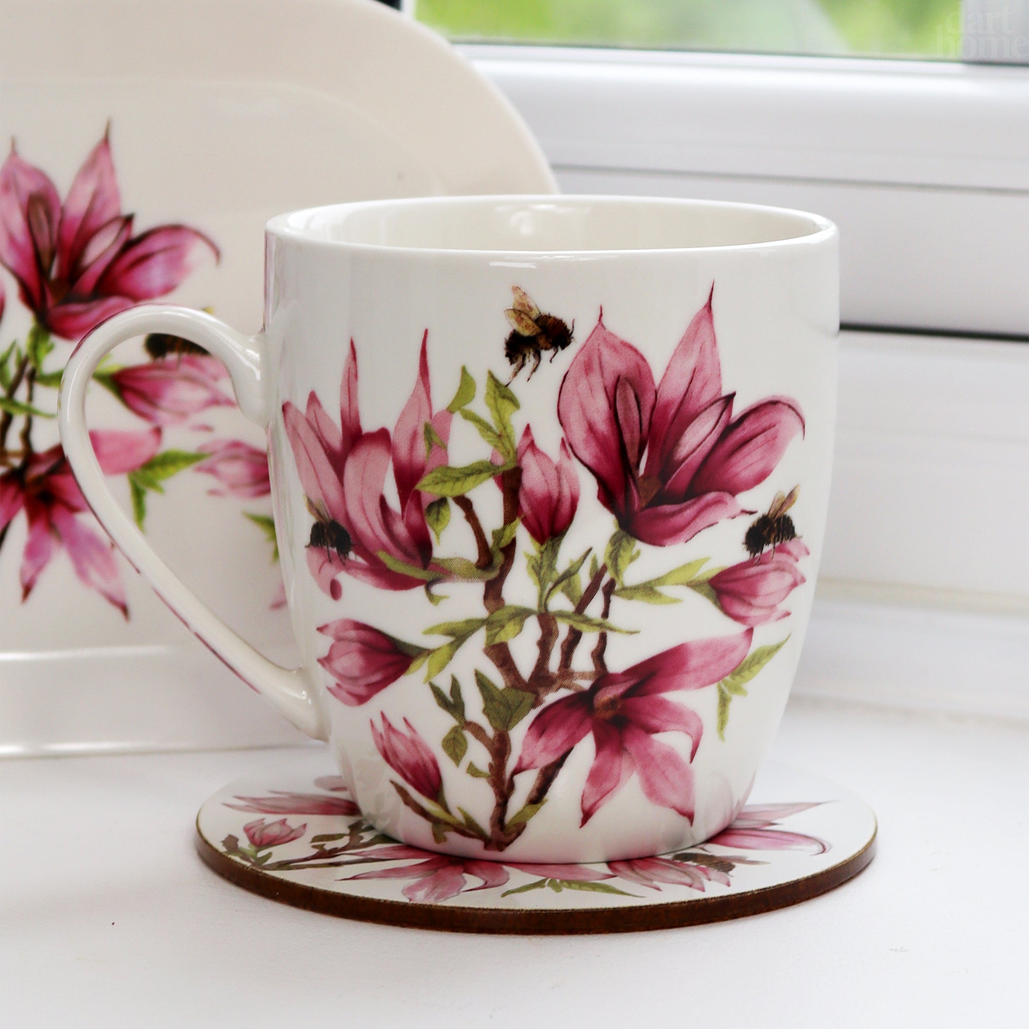 Pink Magnolia Mug Coaster And Tray Set