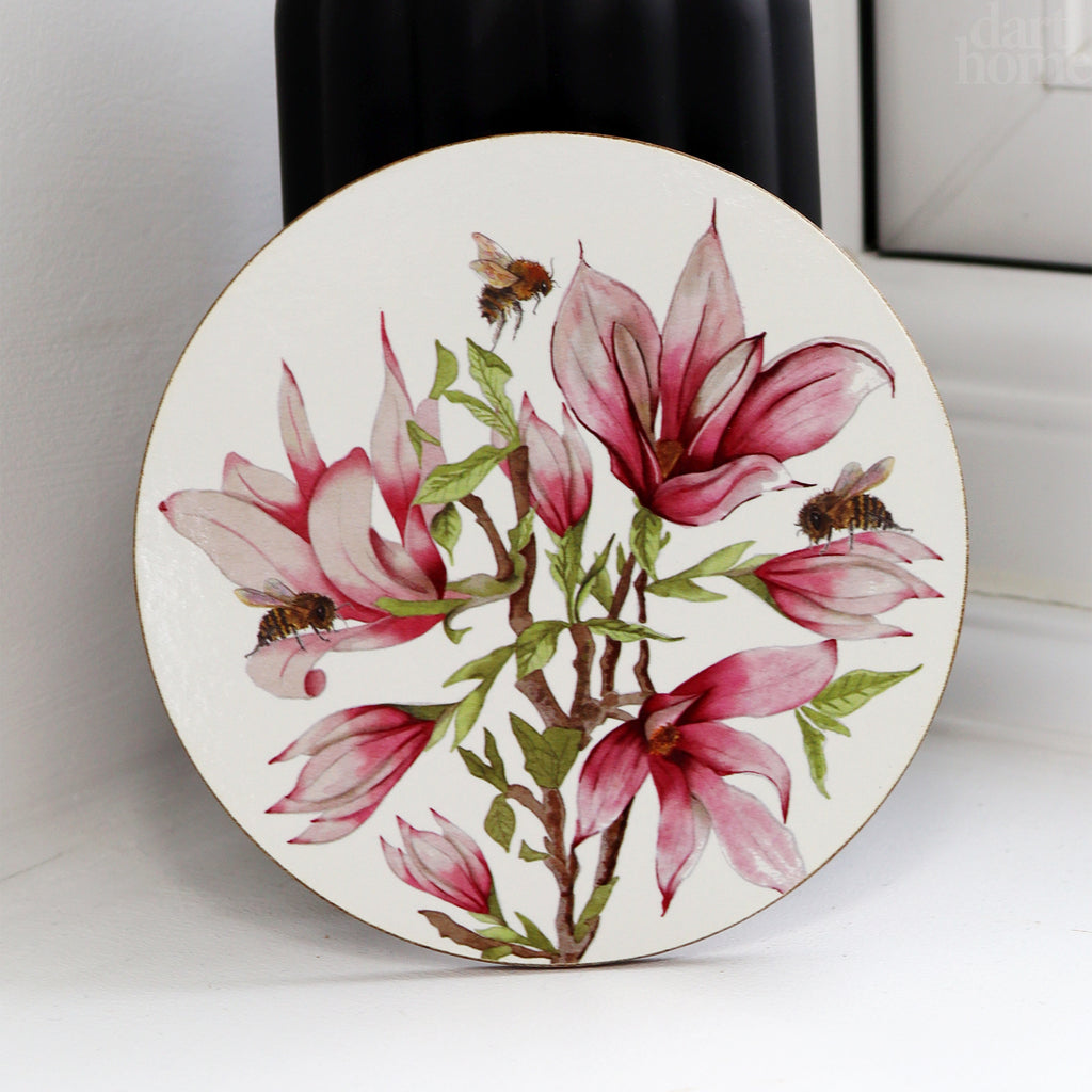 Pink Magnolia Mug Coaster And Tray Set