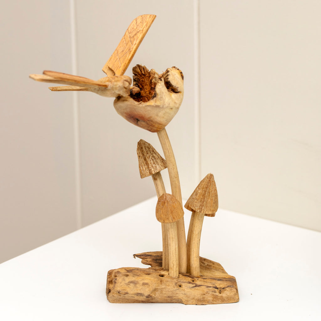 Dragonfly On 5 Teak Root Mushrooms Sculpture