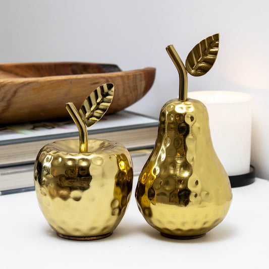 Hammered Gold Apple And Pear Ornaments