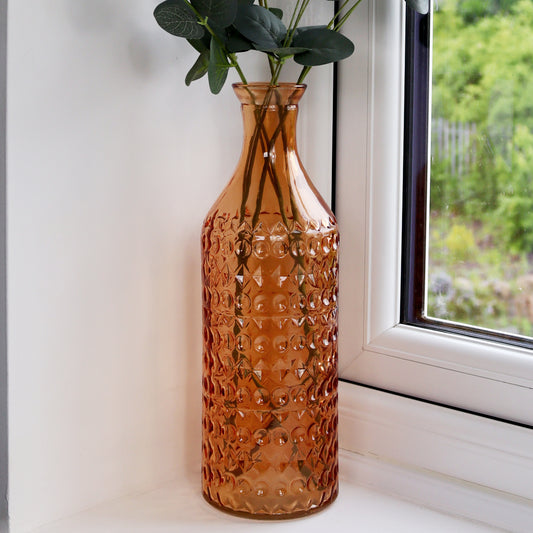 Orange Patterned Glass Bottle Vase