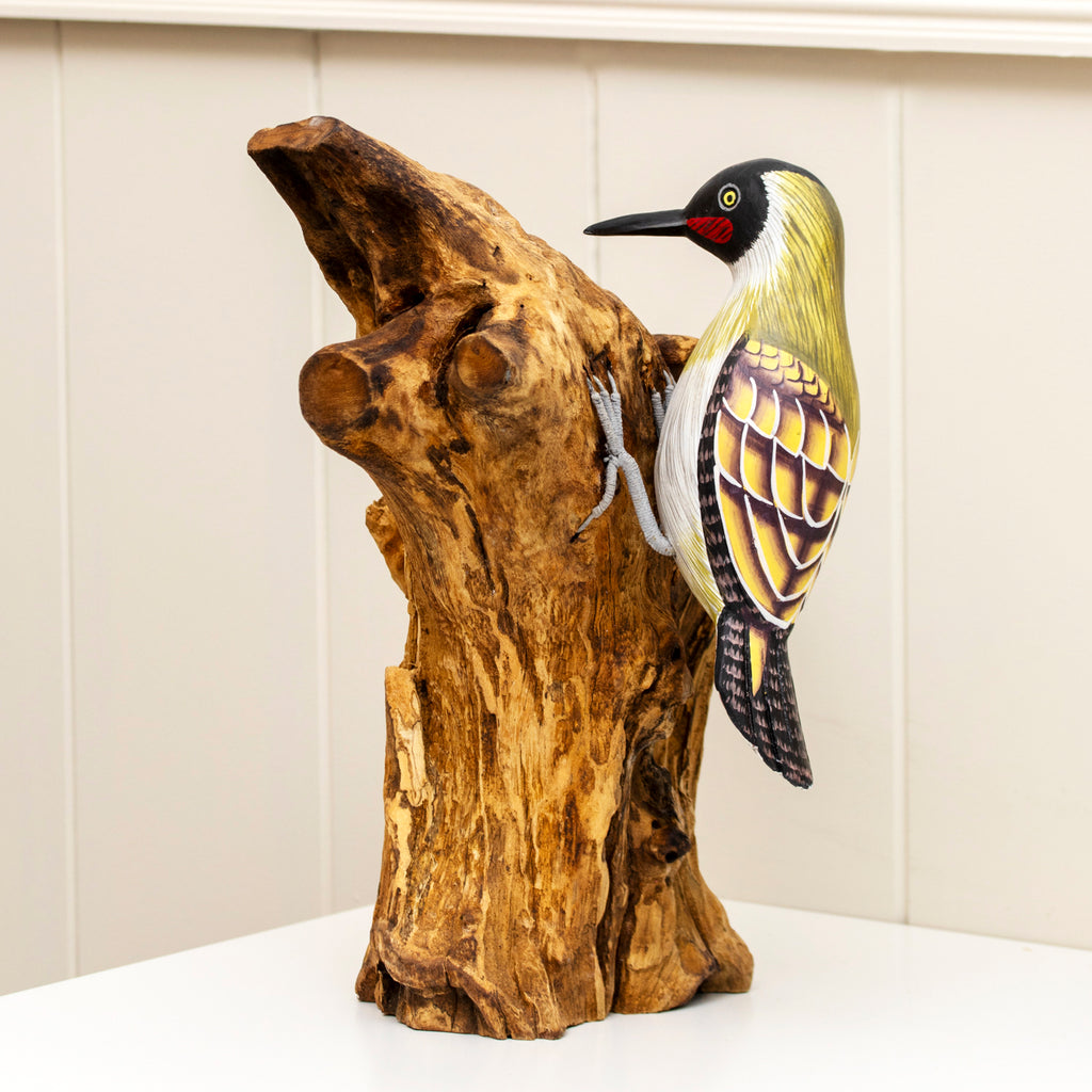 Green Woodpecker On Teak Root Tree Sculpture