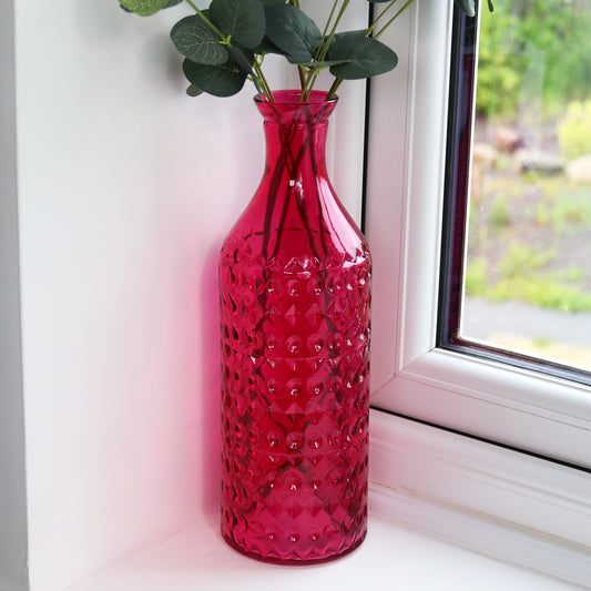 Pink Patterned Glass Bottle Vase