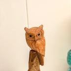 Teak Root Perched Tawny Owl Sculpture