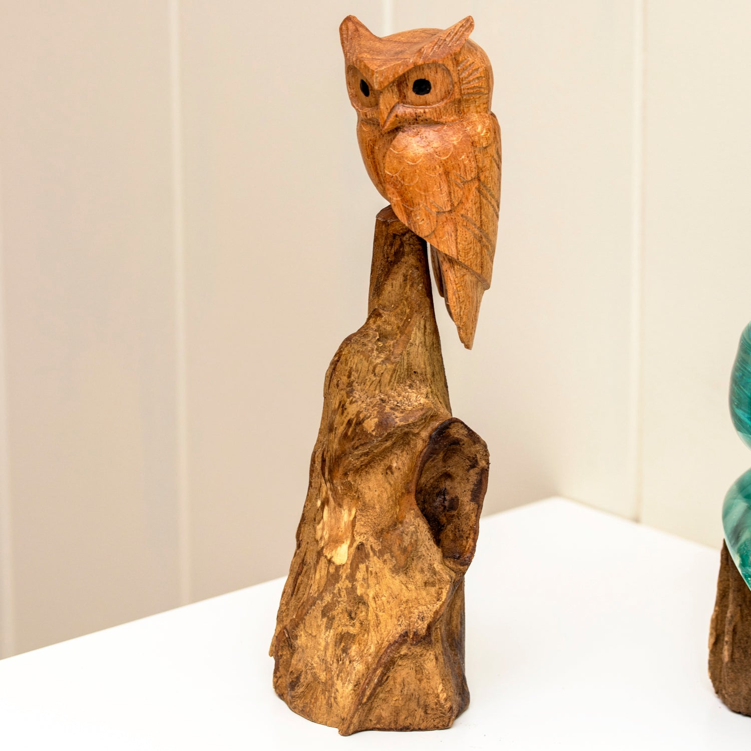 Teak Root Perched Tawny Owl Sculpture