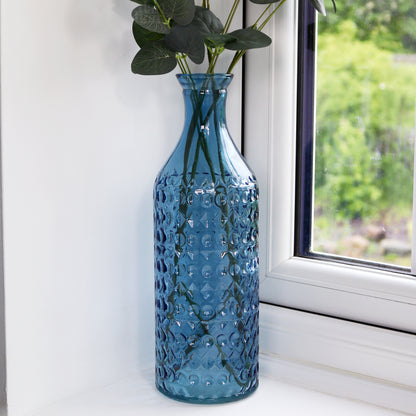 Blue Patterned Glass Bottle Vase