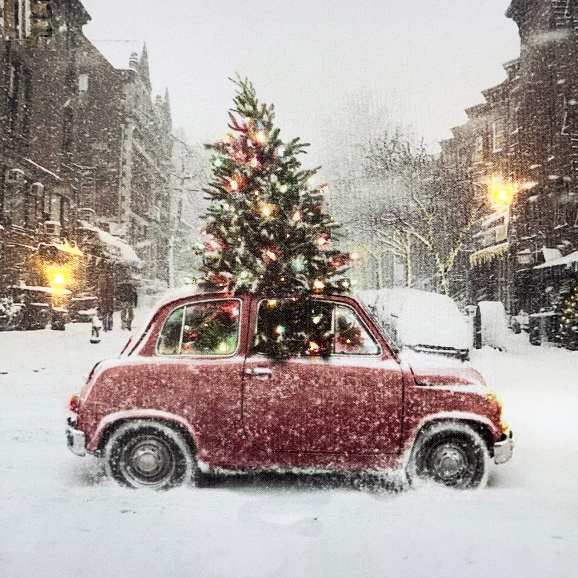 LED Car And Christmas Tree Canvas Wall Art
