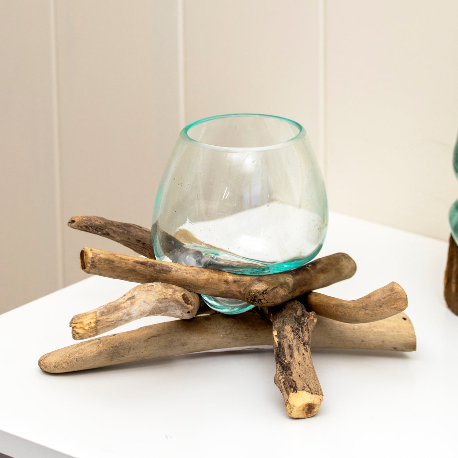 Molten Glass Bowl On Driftwood Base