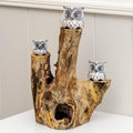 Baby Owls In Teak Root Tree Sculpture