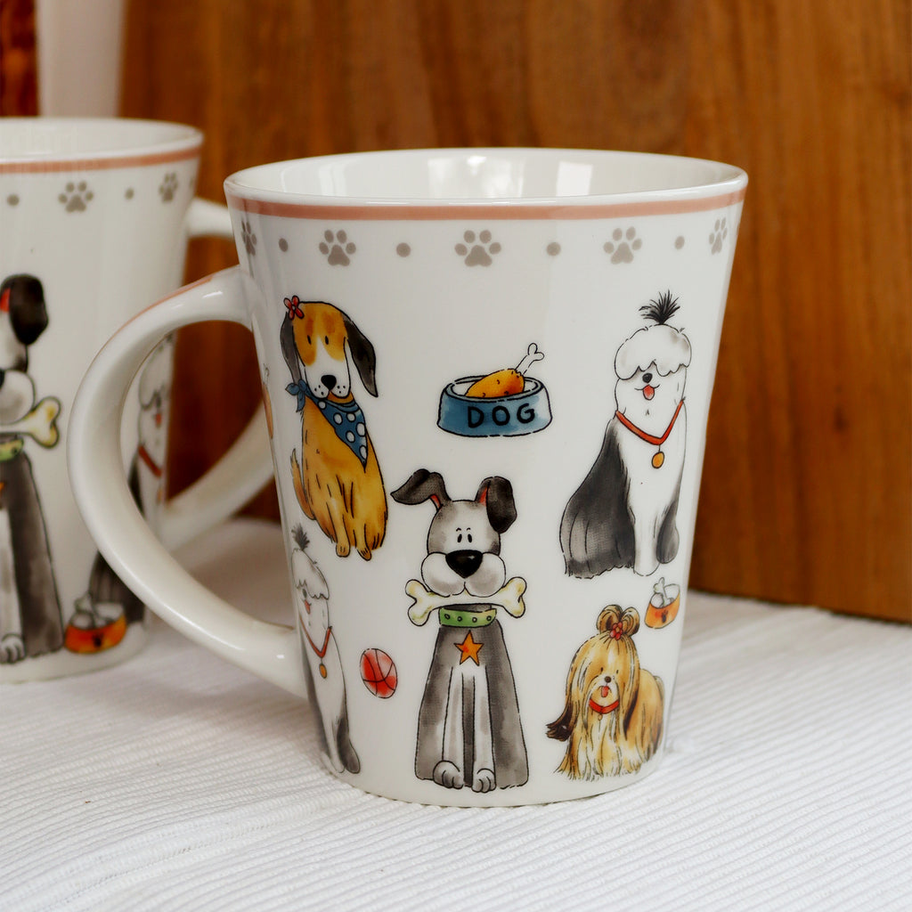 Set Of 2 Fine China Puppy Crew Mugs