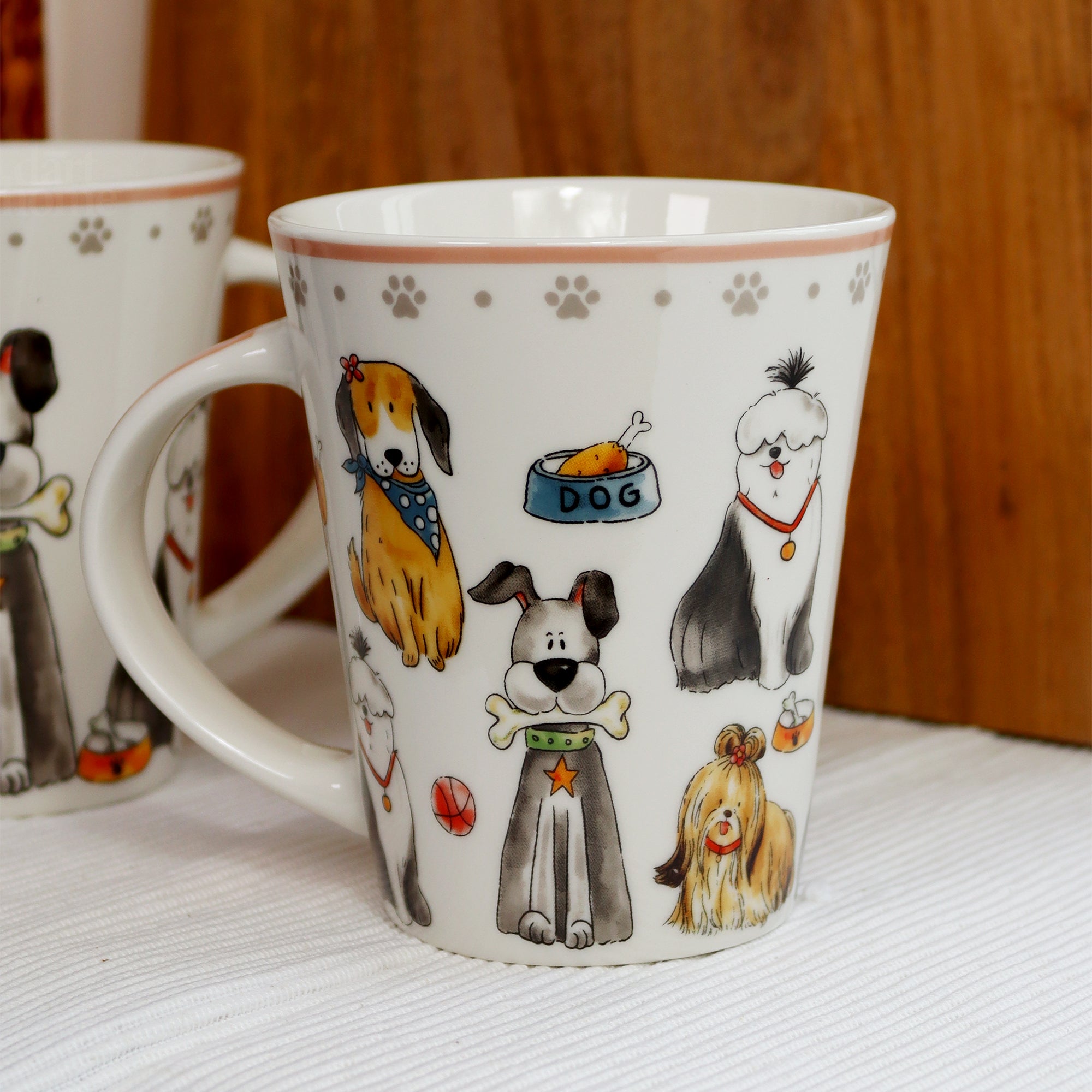 Set Of 2 Fine China Puppy Crew Mugs