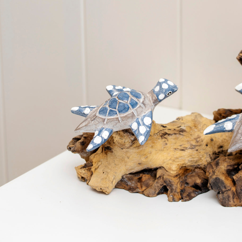 Swimming Turtles On Teak Root Coral Reef Sculpture