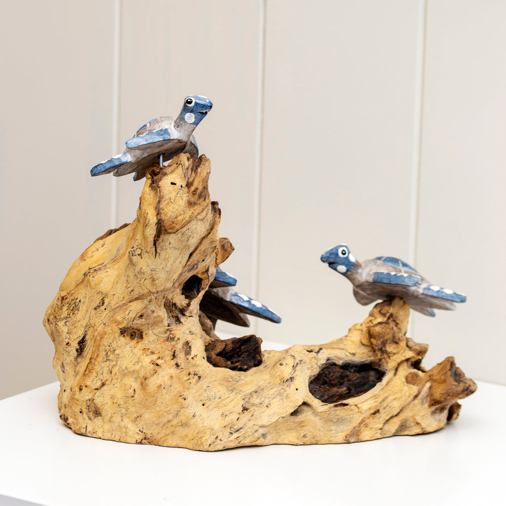 Swimming Turtles On Teak Root Coral Reef Sculpture