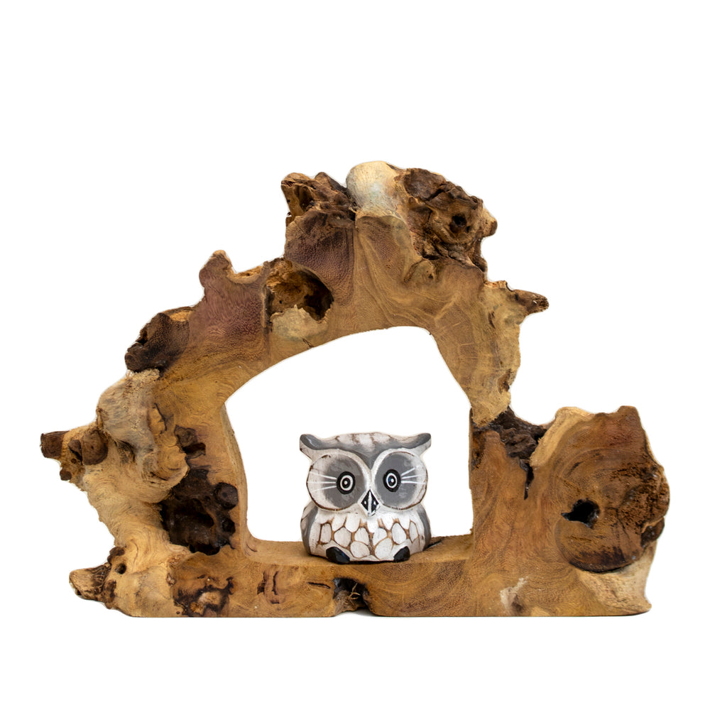 Teak Root Hideaway Baby Owl Sculpture