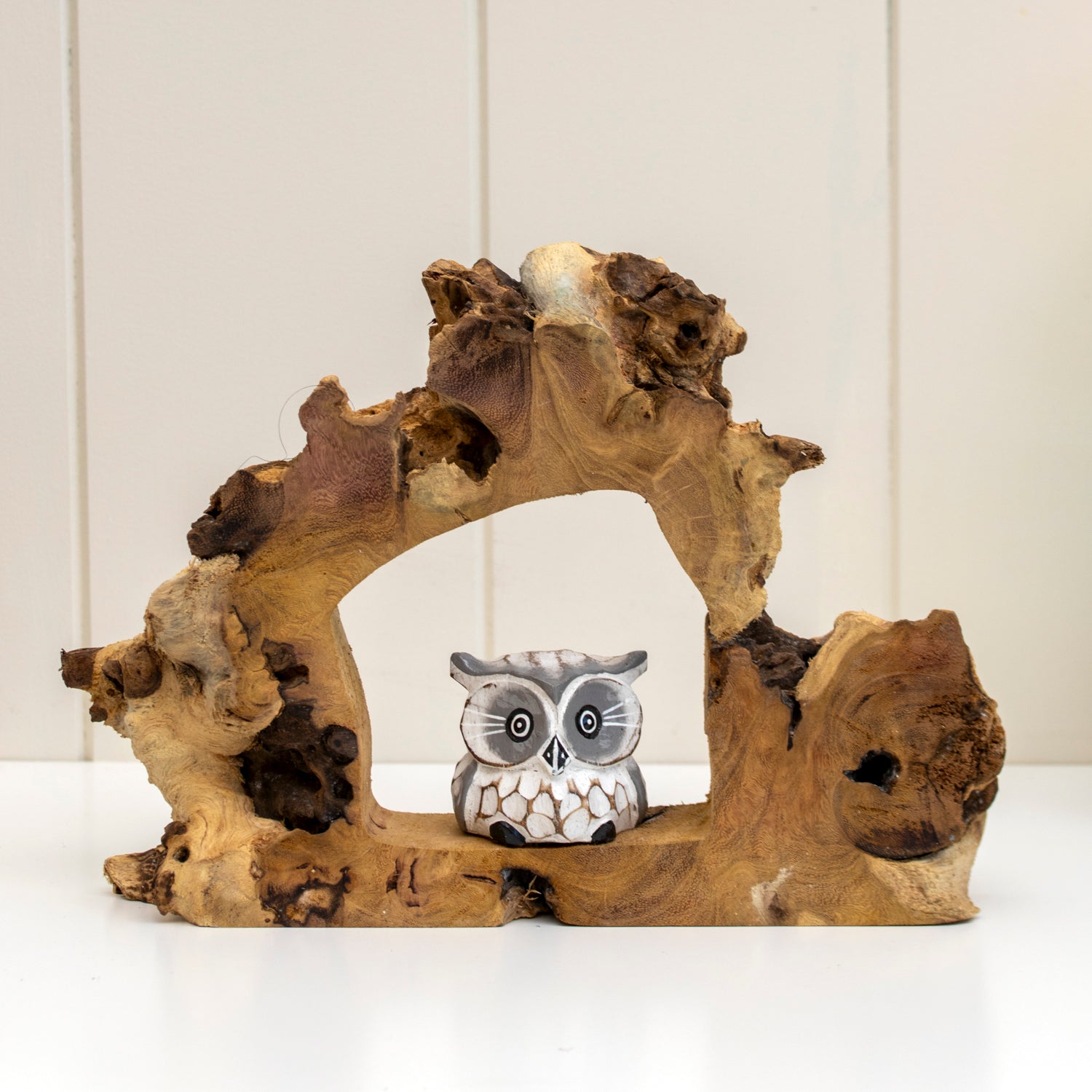 Teak Root Hideaway Baby Owl Sculpture