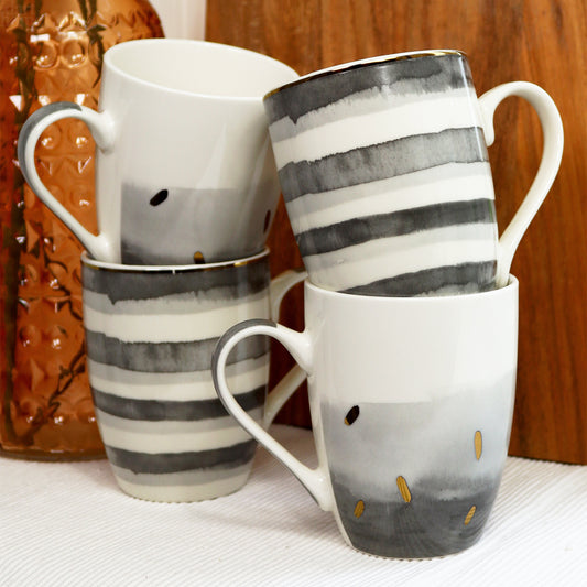 Set Of 4 Coral Grey Patterned Mugs