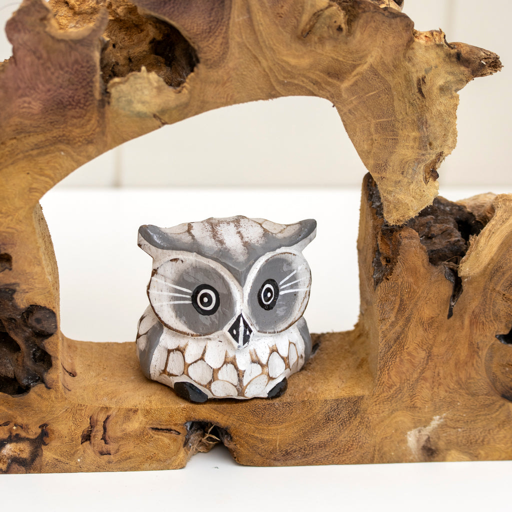 Teak Root Hideaway Baby Owl Sculpture