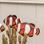 Clownfish In Seagrass On Teak Root Base Sculpture