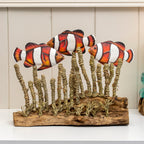 Clownfish In Seagrass On Teak Root Base Sculpture