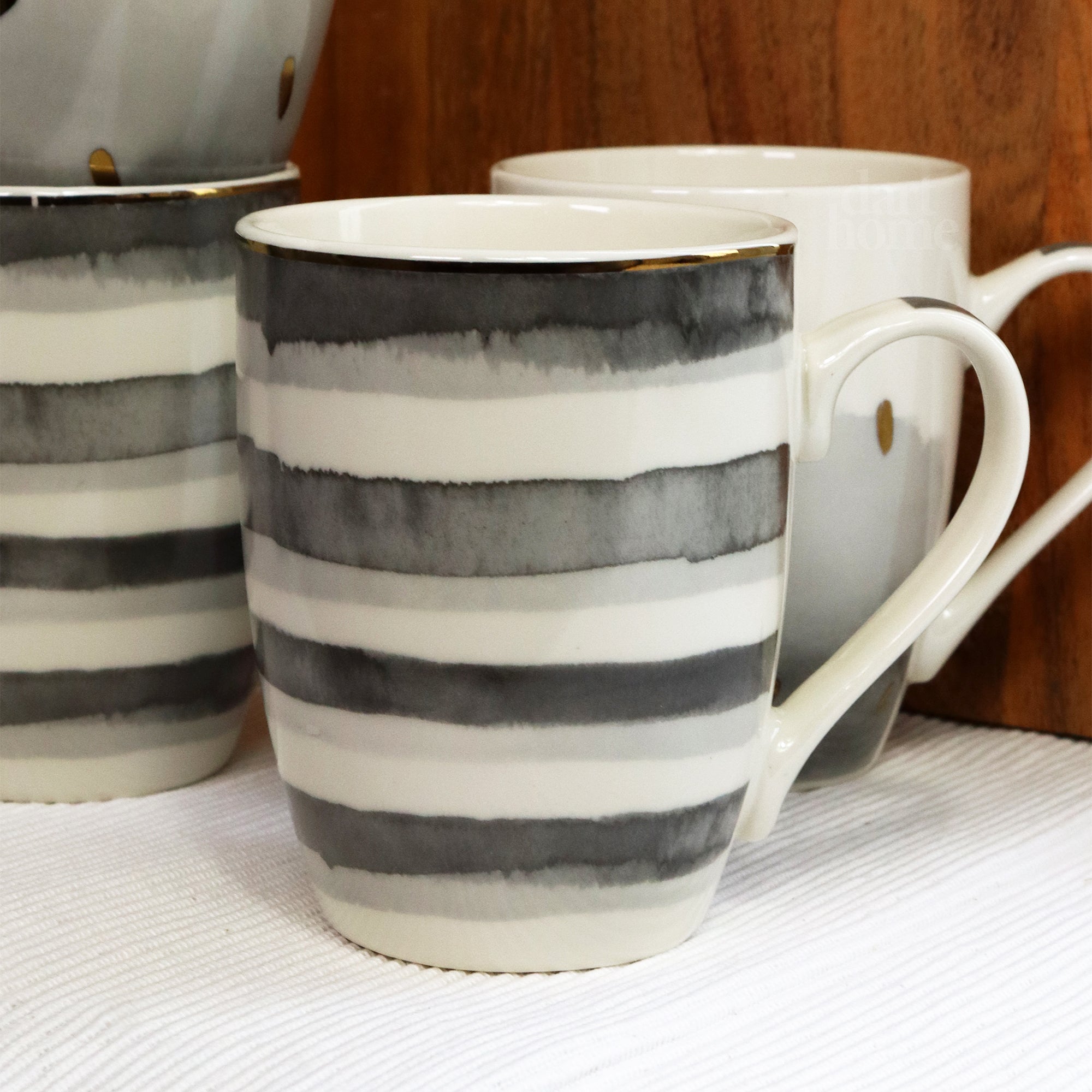 Set Of 4 Coral Grey Ceramic Mugs