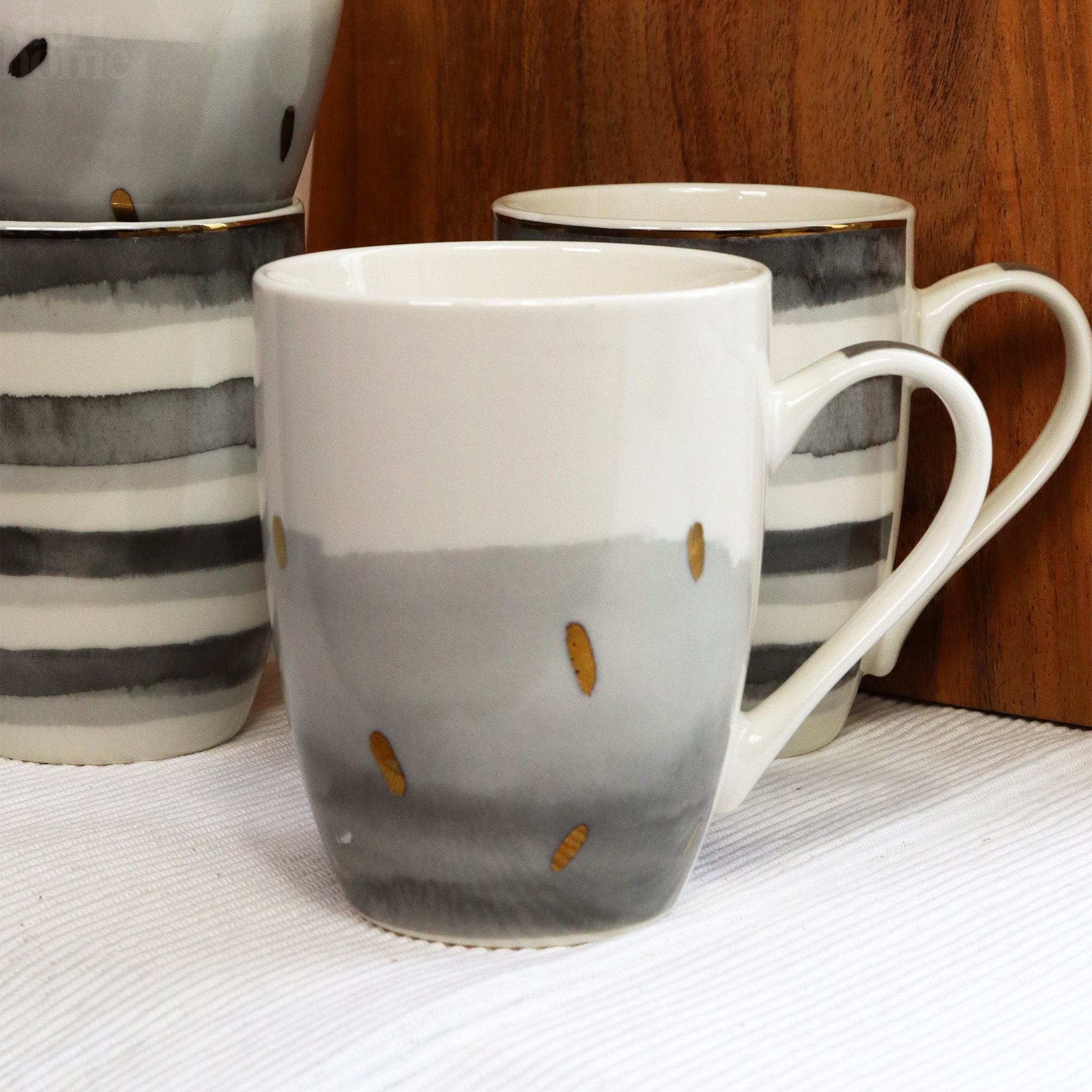 Set Of 4 Coral Grey Ceramic Mugs
