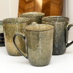 Set Of 4 Green Reactive Glaze Mugs