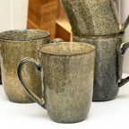 Set Of 4 Green Reactive Glaze Mugs