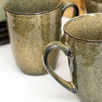 Set Of 4 Green Reactive Glaze Mugs