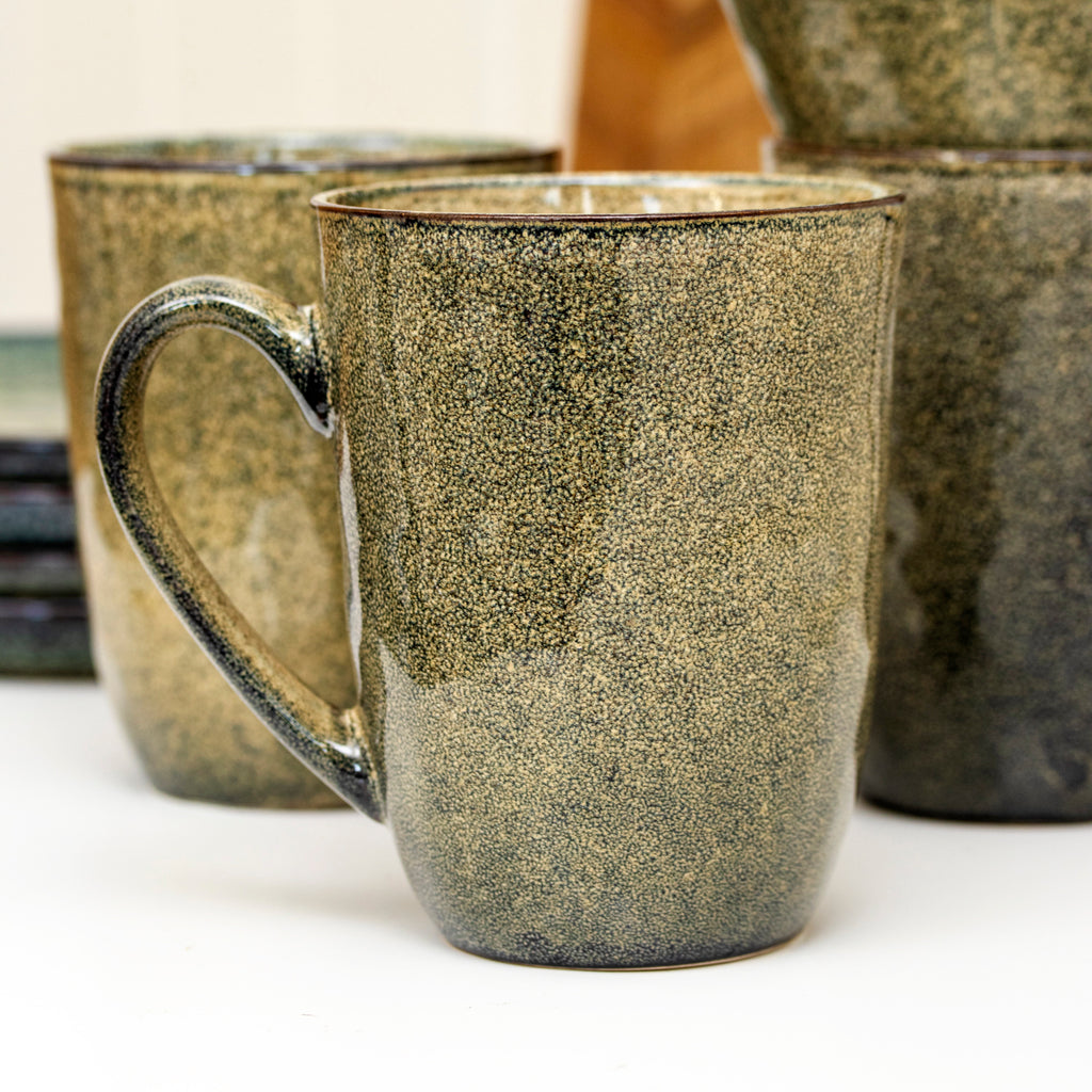 Set Of 4 Green Reactive Glaze Mugs